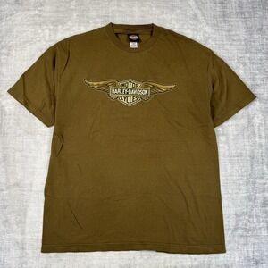 Harley Davidson Shirt Mens XL Brown Wing Logo Y2K 2007 Double Sided Earth Tone